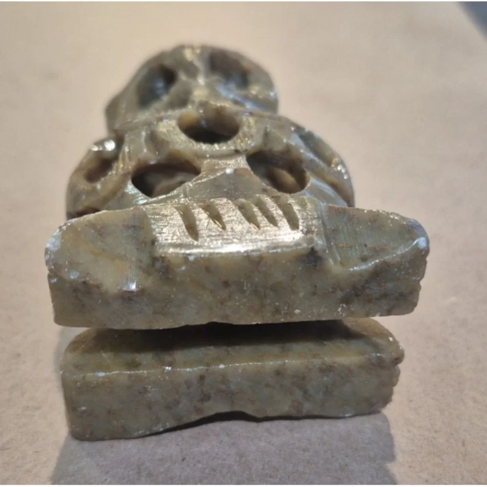 Marble Carved Stone Owl Figurine with Baby Owl Inside Cut Out All Around 2.75''‎
